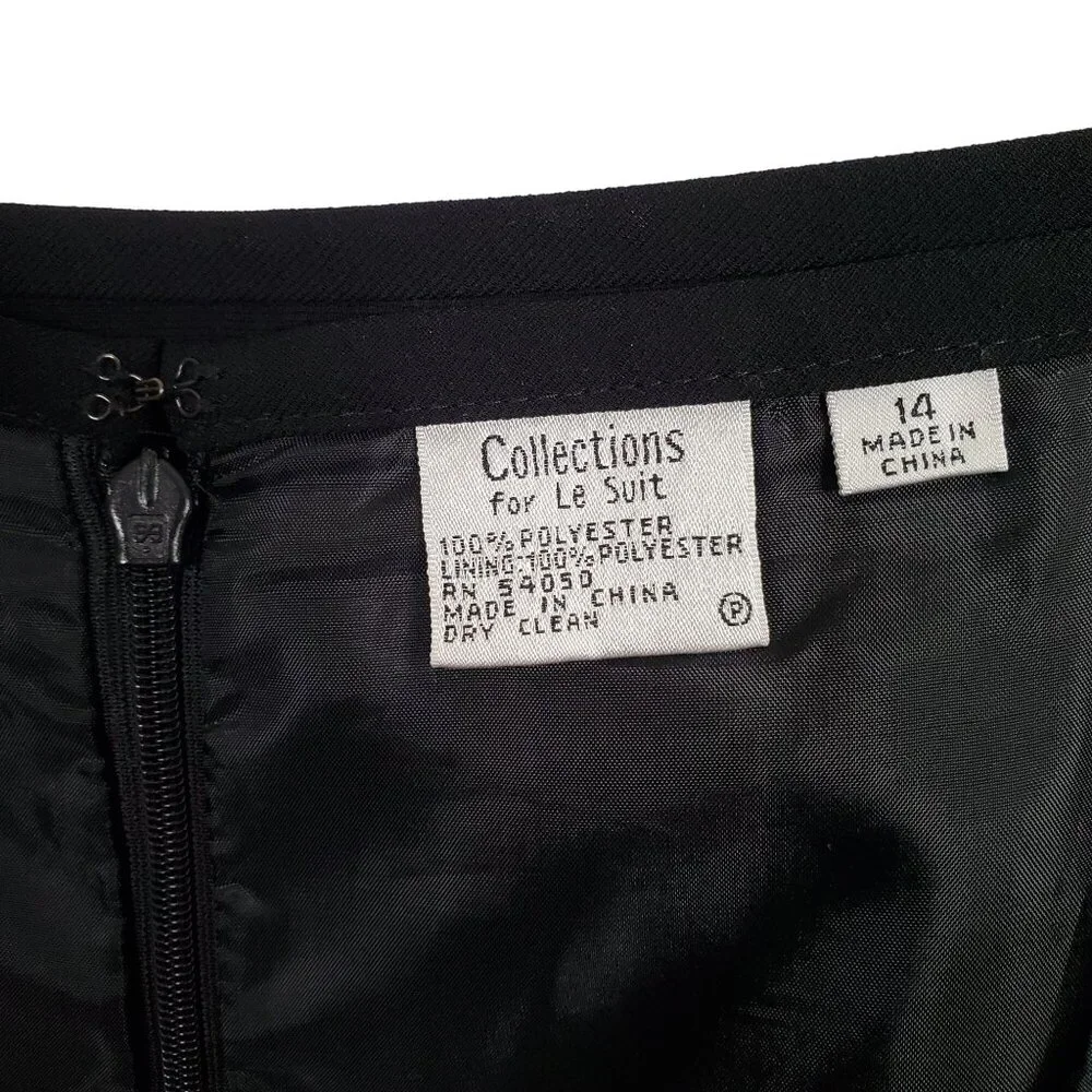 Le Suit Collections Sz 14 Skirt Flirty Pleated Trim Hem Lined Midi Formal Black